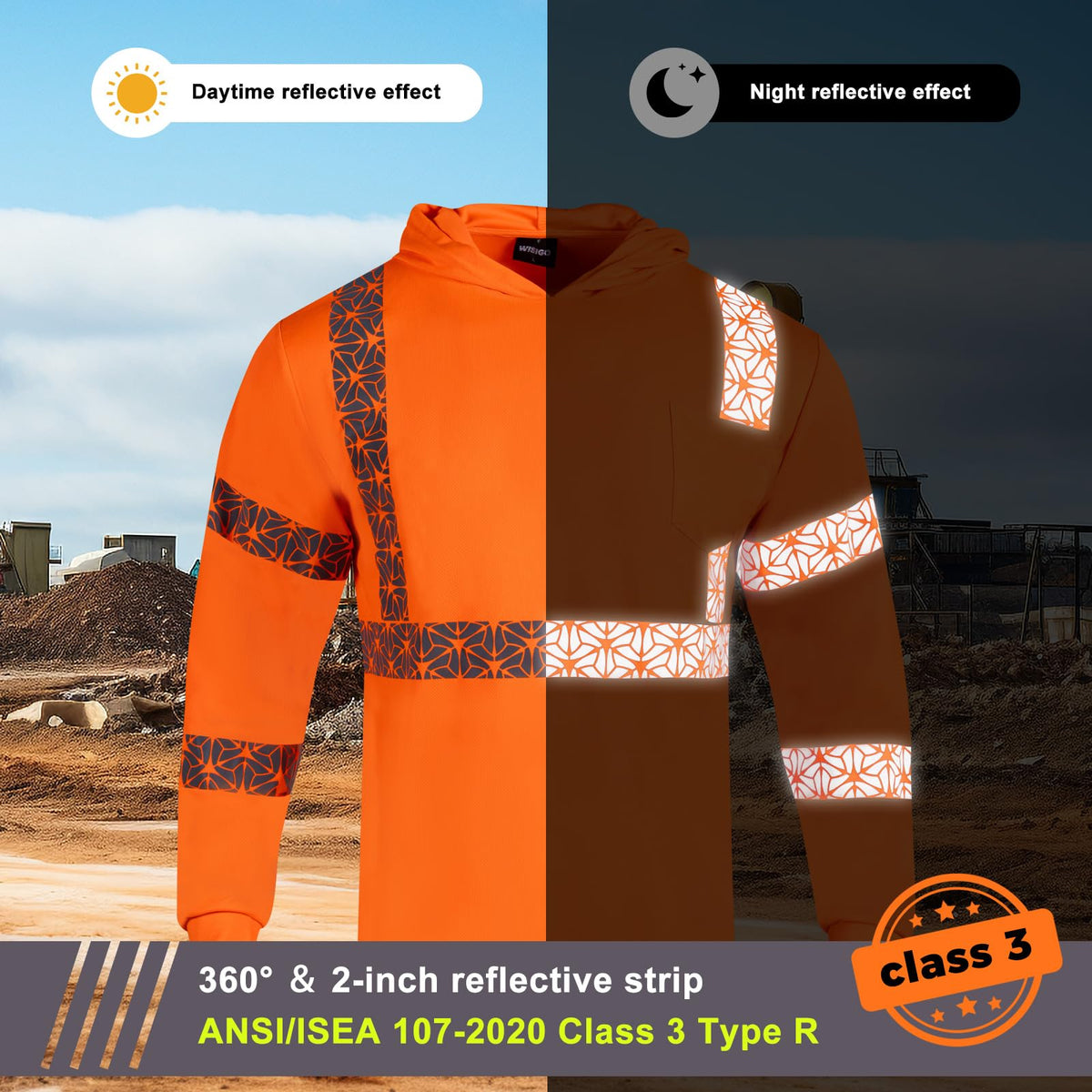 2PCS High Visibility Reflective Safety Shirts with Hood (XX-Large / Orange)