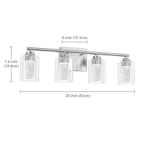 4 Light Brushed Nickel Bathroom Vanity Light with 3 Color Modes (4-light / Brushed Nickel)