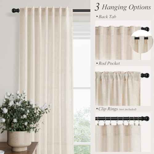 Cream Linen Curtains 100 Inches Long for Living Room 2 Panels (Linen / 52"W x 100"L (Pack of 2))