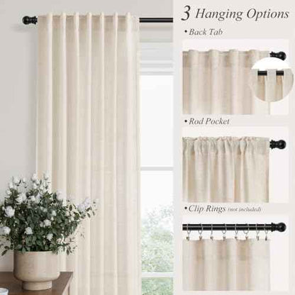 Cream Linen Curtains 100 Inches Long for Living Room 2 Panels (Linen / 52"W x 100"L (Pack of 2))