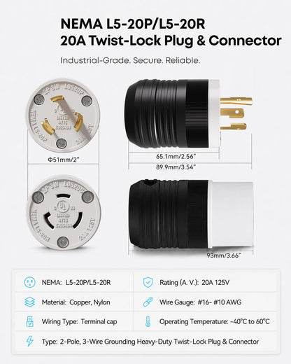 2 Set NEMA L5 (Black / L5-20P&L5-20R)