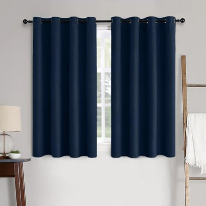 100% Blackout Linen Curtains for Bedroom 52x63 Inches Midnight Blue (Midnight Blue / 52"W x 63"L (Pack of 2))
