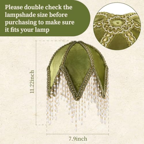 vintage Lampshade With Olive Green Velvet Tassel