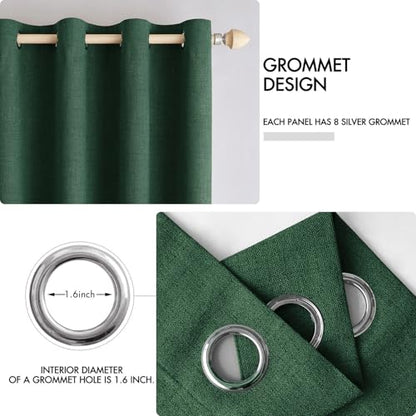 100% Blackout Linen Curtains for Bedroom 52x63 Inches Emerald Green (Emerald Green / 52"W x 63"L (Pack of 2))
