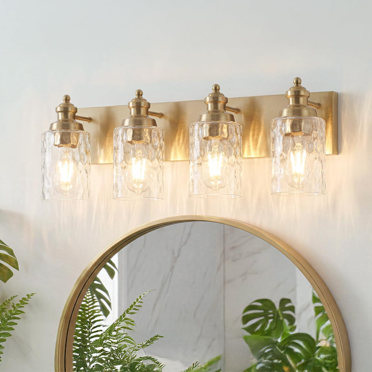 4 Light Bathroom Light Fixtures with Water Ripple Glass (Gold / 4-light)