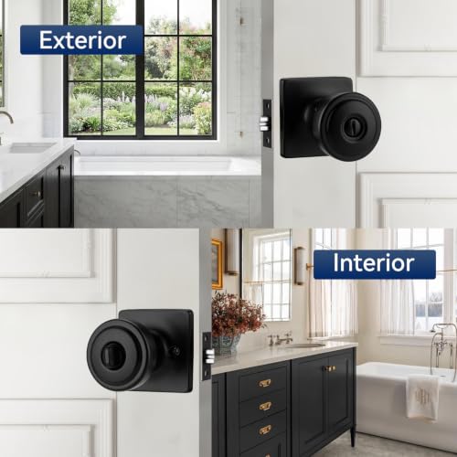 6 Pack Black Door Knobs with Square Rosette for Privacy (6-Privacy)