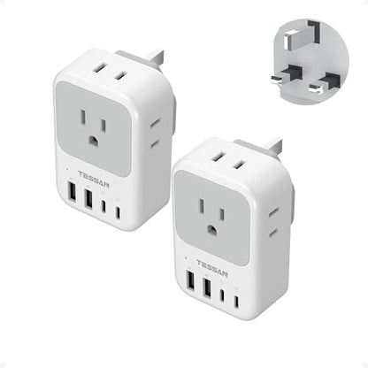 2 Pack 8 in 1 Travel Plug Adapter Type C