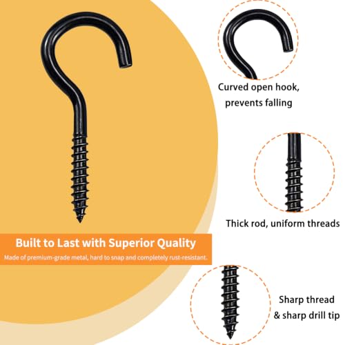 Black Open Screw Hooks for Wood