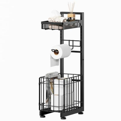 Toilet Paper Holder Stand with Storage Shelf