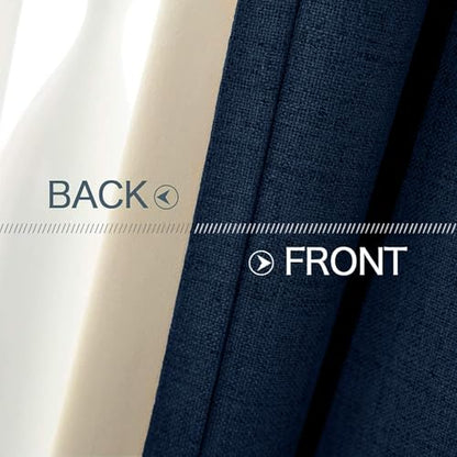 100% Blackout Linen Curtains for Bedroom 52x96 Inches Midnight Blue (Midnight Blue / 52"W x 96"L (Pack of 2))