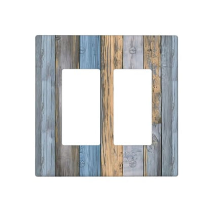 Rustic Grey Teal Wood Light Switch Cover Decorative Gray Blue Wooden Duplex Outlet Covers Wall Plate Switch Plate Covers Electrical Outlets Faceplate for Kitchen Bathroom Bedroom 5" x 3"