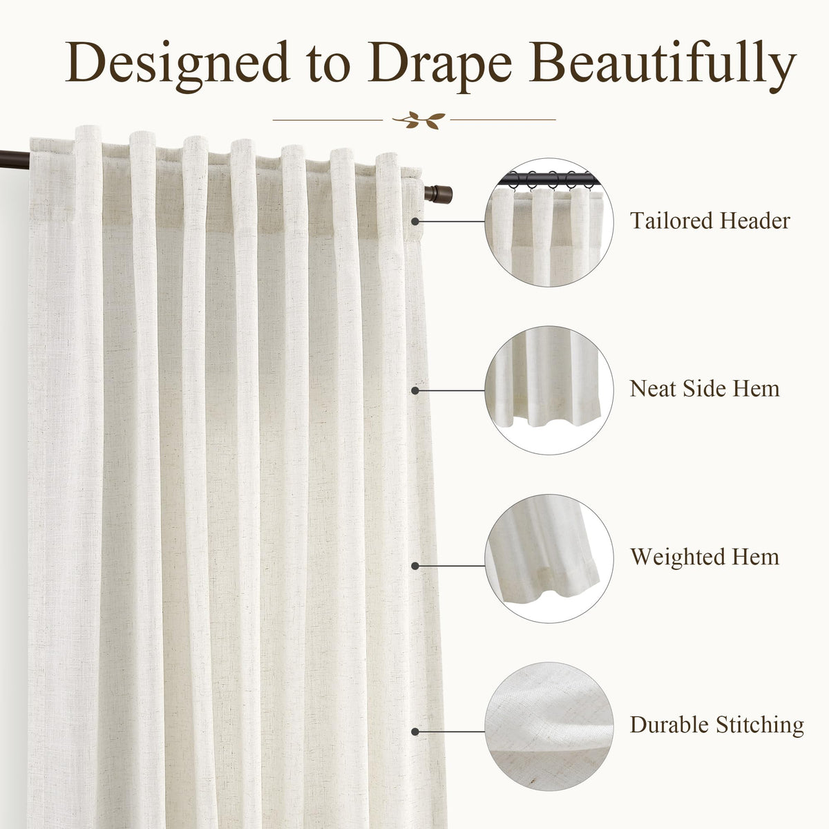 60 Inch Extra Wide Natural Linen Curtain 84 Inches Long 1 Panel (Natural / 60"W x 84"L (Pack of 1))