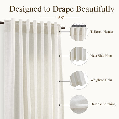 60 Inch Extra Wide Natural Linen Curtain 84 Inches Long 1 Panel (Natural / 60"W x 84"L (Pack of 1))