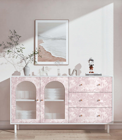 Peel and Stick Wallpaper Pink and White Vintage Forest Animals Floral Wallpaper Removable Self (Soft Pink / 17.3" x 78.7")