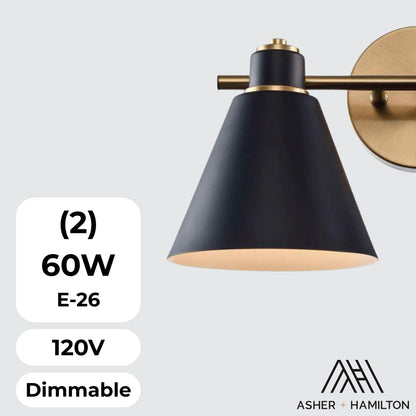 Asher Hamilton AHV (Antique Gold/Black / 2 Light)