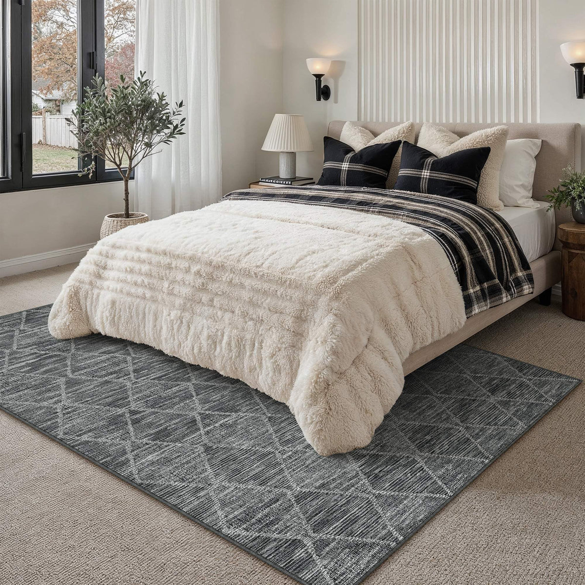 5x7 Area Rug Black Washable Rugs for Living Room (L| Black / 5' x 7' (Rectangular))