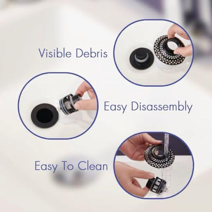 Pop Up Bathroom Sink Drain Stainless Steel Push Drain Stopper Hair Strainer