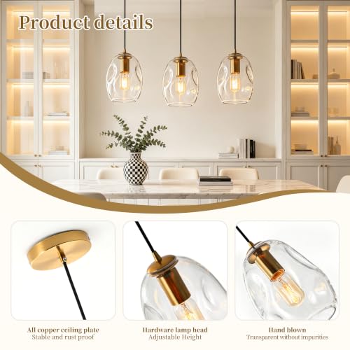 6.4 Inch Gold Glass Pendant Lights Kitchen Island Hanging Fixtures