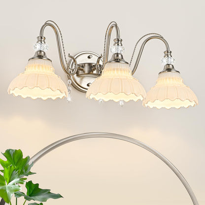 Brushed Nickel Bathroom Vanity Light (Nickel and White / 3-Light)