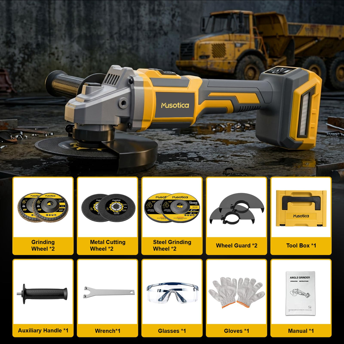 Cordless Angle Grinder for Dewalt 20v Max Battery (Yellow)
