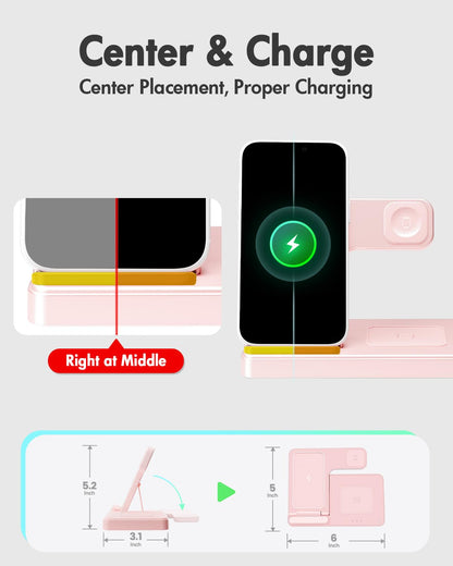 Wireless Charger iPhone Charging Station for Apple Multiple Devices (Pink)