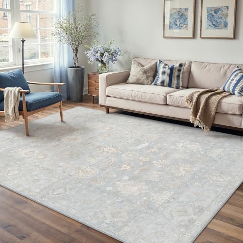 5x7 Blue Neutral Floral Area Rug (Neutral | Blue / 5' x 7' (Rectangular))