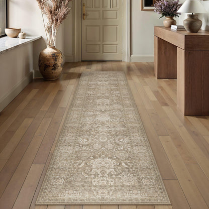 Hallway Runner Rugs 2x8 Beige Vintage Rug (Retro | Beige / 2' x 8' (Runner))