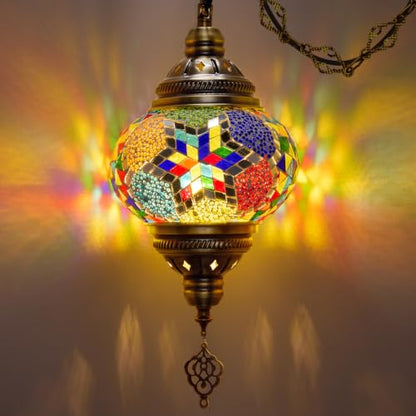 7.2" D Turkish Moroccan Mosaic Hanging Pendant Lamp Plug