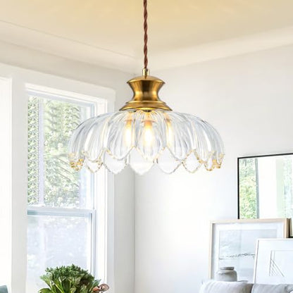 Pendant Light with Clear Flower Patterned Glass