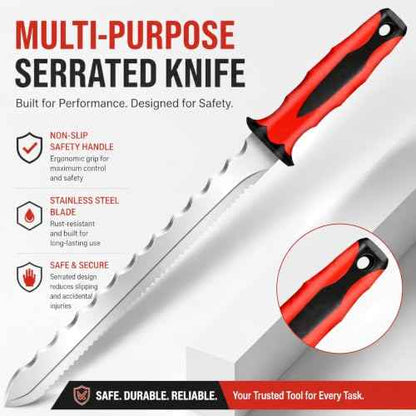 Double Side Serrated Insulation Knife (Red / 11 IN)