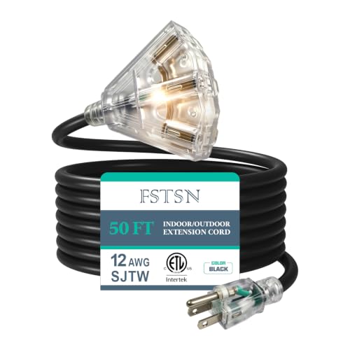 12 Gauge Outdoor Extension Cord 3 Outlet (Black / 50FT)