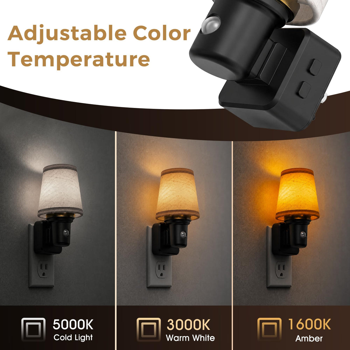 Night Lights Plug into Wall (Round Platform-3CCT / 2 Pack)