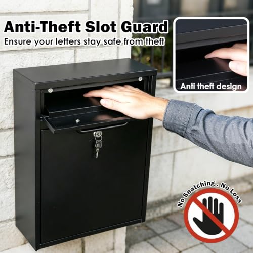 Wall Mount Mailbox for Outside (Black-16inch)