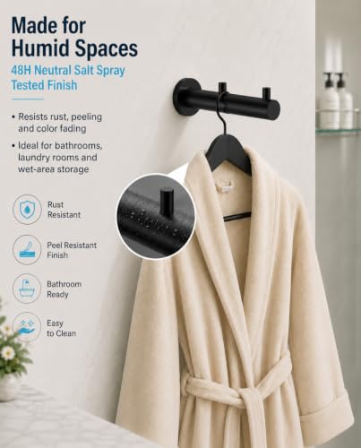 Wall Hooks Heavy Duty Double Black Hooks for Wall (Matte Black)