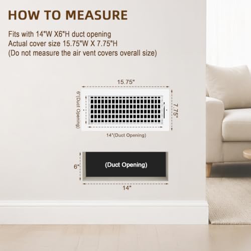 2PK 14x6 Adjustable Vent Cover Ceiling Register Vent for Wall 14x6 Duct (2PK- 14"Wx6"H)