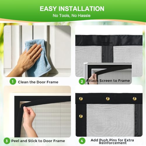 Upgraded Magnetic Screen Door Mesh Left Right Side Opening Fiberglass Material Mesh Stronger Than Polyester
