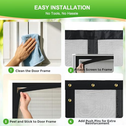 Upgraded Magnetic Screen Door Mesh Left Right Side Opening Fiberglass Material Mesh Stronger Than Polyester