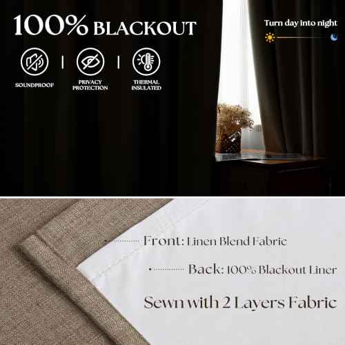 Dark Flax Pinch Pleated 100% Blackout 80 Inch Curtains 2 Panels 50 By 80 (Dark Flax / 50"W x 80"L (Pack of 2))