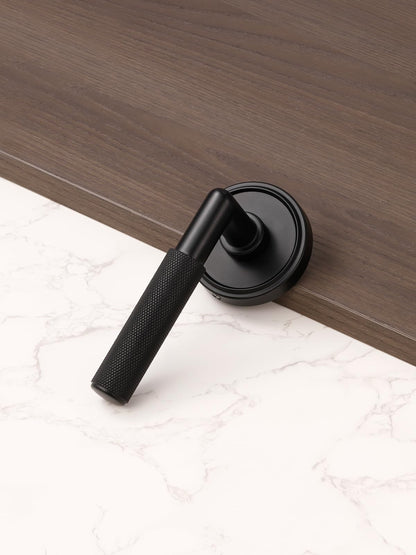 Knurled Door Lever Black Double Dummy Door Handle (Black)