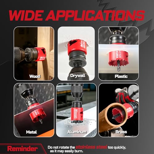 1-3/4 in(44mm) Hole Saw Set, HSS Bi-Metal Hole Cutter with Arbor and Hex Wrench, 5PCS Hole Saw Kit for Wood, Drywall, PVC Boards, Thin Metal & Plastic (5 PCS 1-3/4" Hole Saw Set)