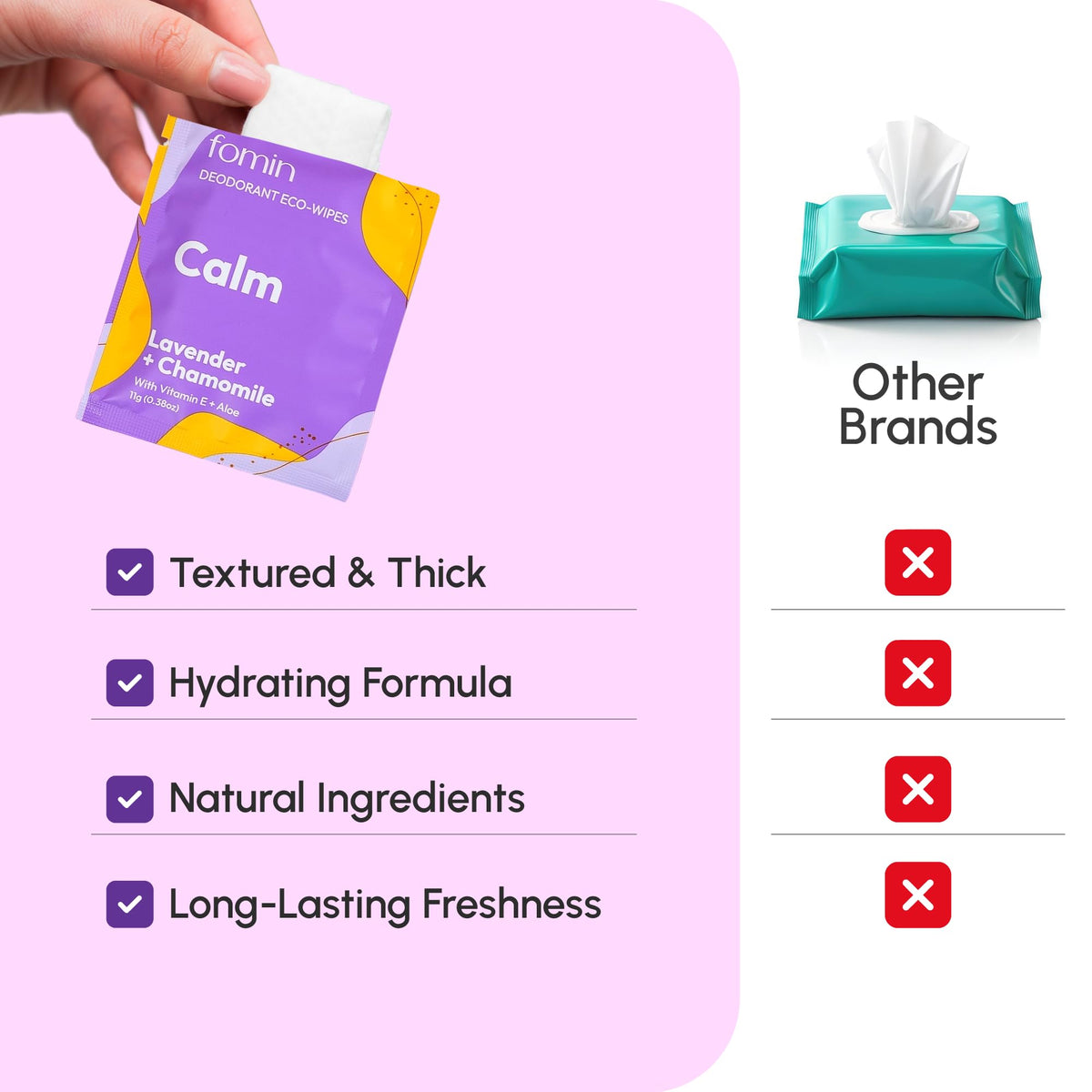 Travel Deodorant Wipes for Women & Men (Calm - Lavender Chamomile - 50 Count)
