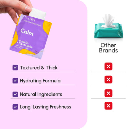 Travel Deodorant Wipes for Women & Men (Calm - Lavender Chamomile - 50 Count)