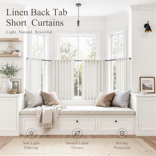 Natural Linen Cafe Curtains 48 Inches Long for Kitchen 2 Panels (Natural / 52"W x 48"L (Pack of 2))
