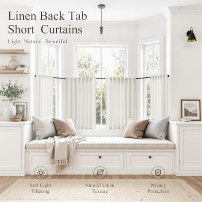 Natural Linen Cafe Curtains 48 Inches Long for Kitchen 2 Panels (Natural / 52"W x 48"L (Pack of 2))
