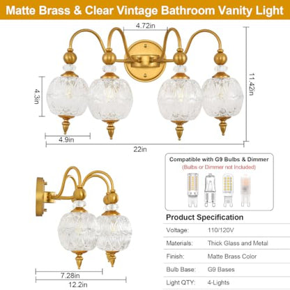 Vintage 4 Light Bathroom Vanity Light Over Mirror (Antique Gold & Clear / 4-Light)