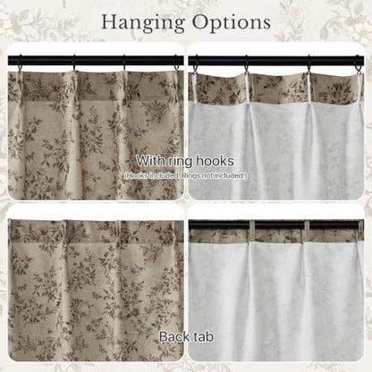 Floral Linen Tier Curtains for Small Window (Ivory / 26"W x 36"L (Pack of 2))
