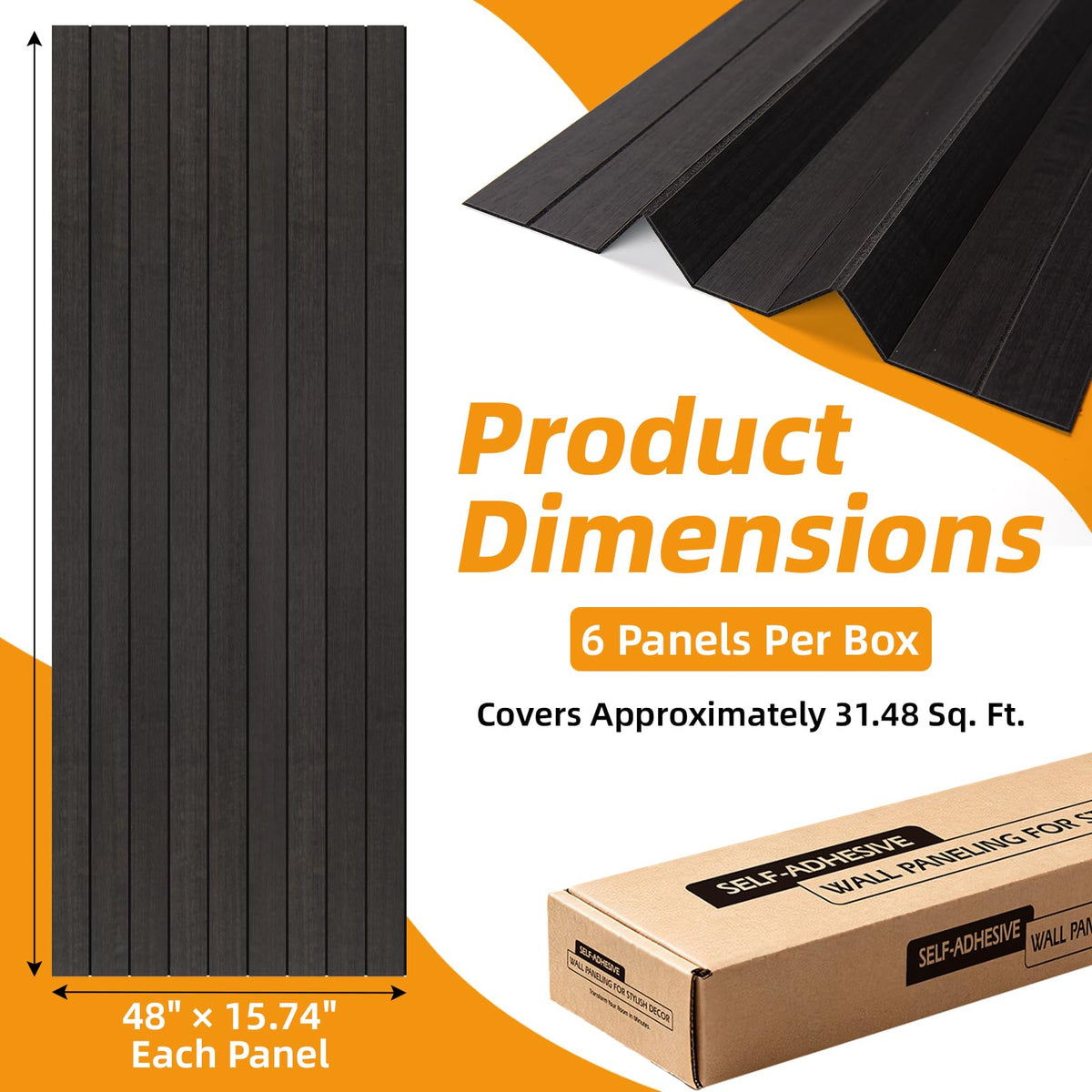 6 Pack Peel and Stick PVC Wood Slat Wall Panel (Black Wood)