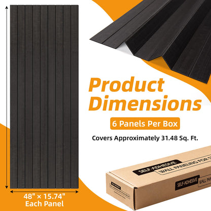 6 Pack Peel and Stick PVC Wood Slat Wall Panel (Black Wood)