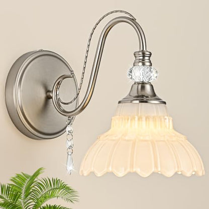 1 Piece Brushed Nickel Finish Wall Sconce (Nickel and White / 1-Light)