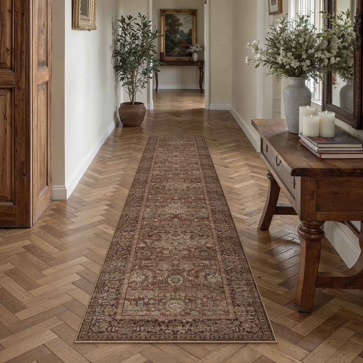 Hallway Runner Rugs 3x10 Rust Red Vintage Rug (Retro | Rust Red / 3' x 10' (Runner))